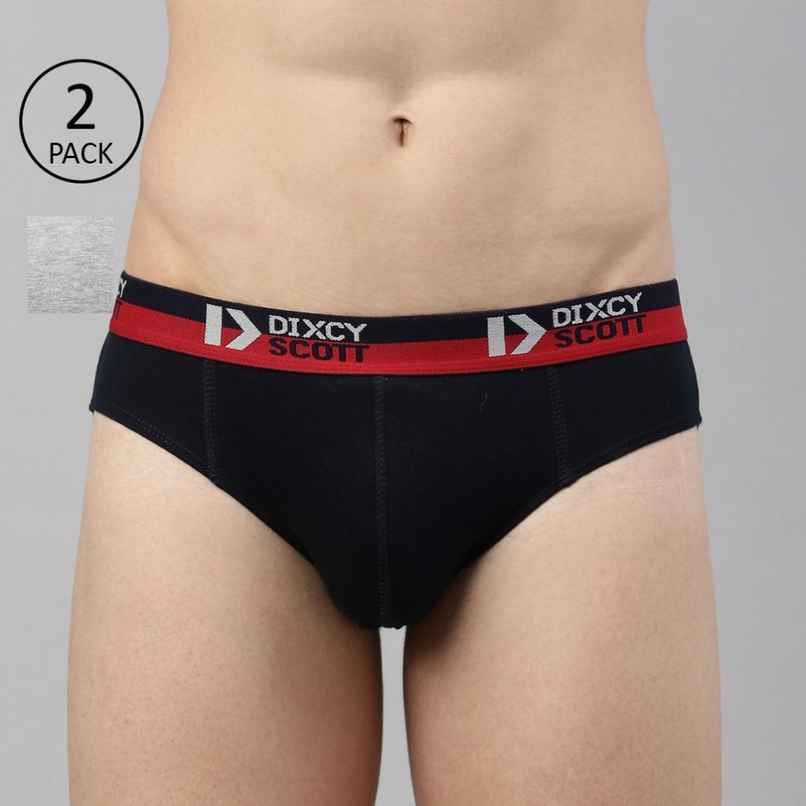 Dixcy Scott Men's Solid 100% Combed Cotton |Outer Elastic Superior Waistband Brief | Navy & Grey -M