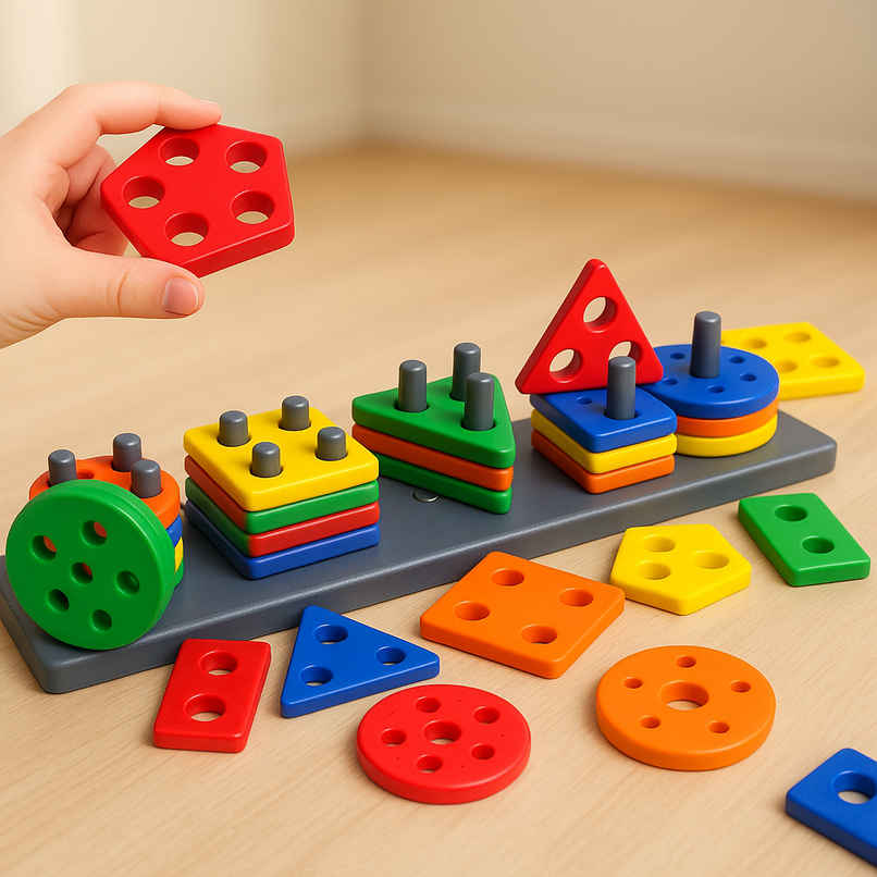 Kidsmate Geometric Plastic Blocks | Sorting & Stacking Toys for Toddlers & Kids | Multicolour