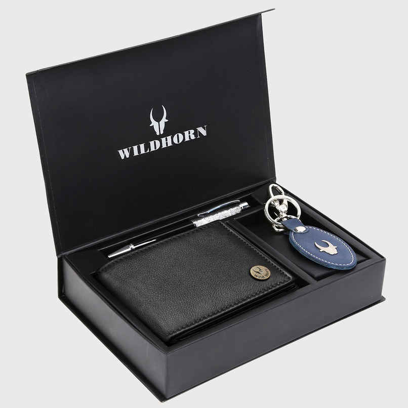 Wildhorn Men's Genuine Leather Wallet Gift Set | Black