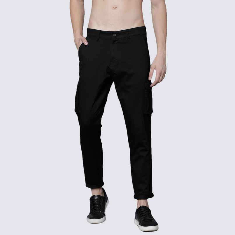 HIGHLANDER Men's Slim Fit Solid Cargos | Black - 34 HIGHLANDER Men's Slim Fit Solid Cargos | Black - 34