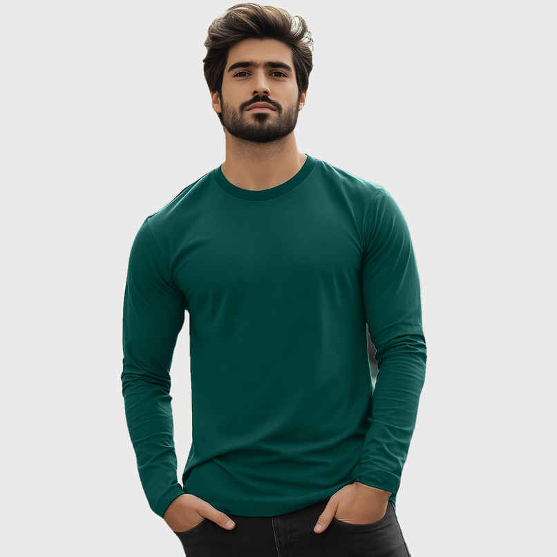 VEIRDO Men's Solid Full Sleeve T-Shirt | V FS REG GRN117 | Green - M