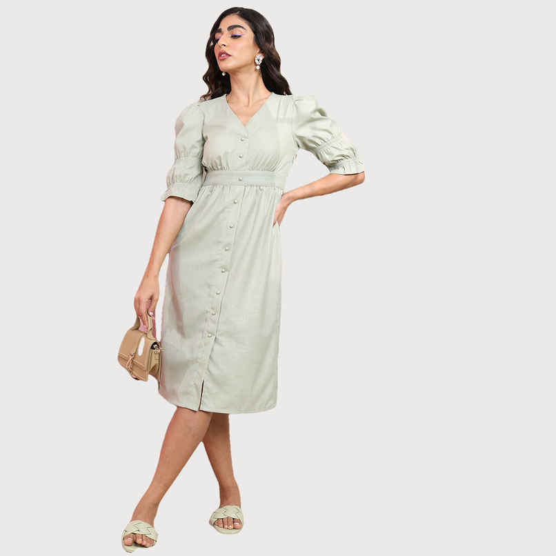Tokyo Talkies Women's A-Line Midi Dress | Green - L Tokyo Talkies Women's A-Line Midi Dress | Green - L