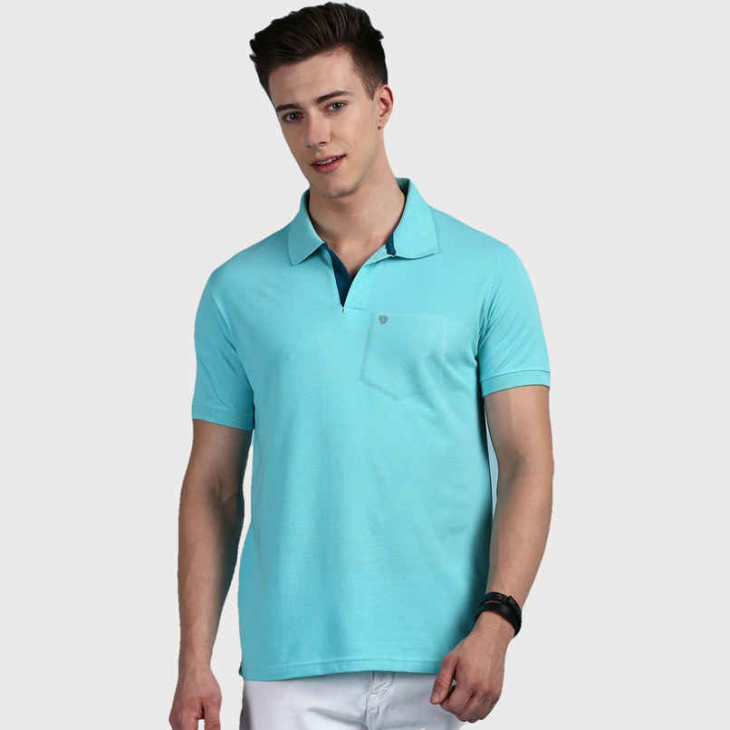 Lux Cozi Men's Solid Cotton Polo T-shirt with Pocket | Pool Blue - L