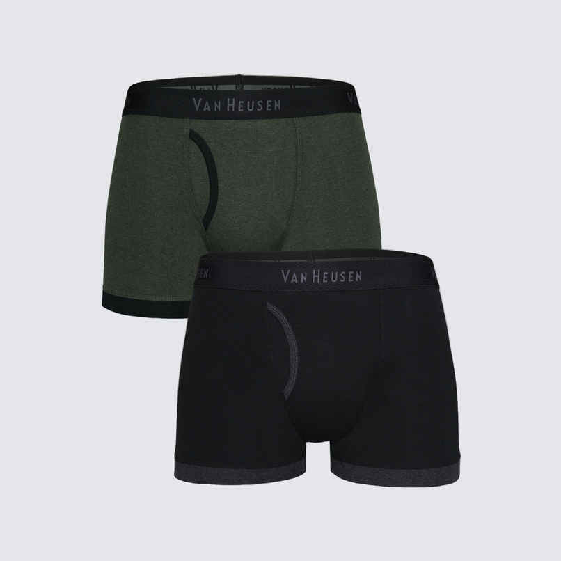 Van Heusen Apparel Men's Solid Trunks | Anti Bacterial | Olive Melange and Pure Black - XL