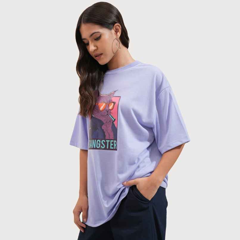 Tokyo Talkies Women's Drop Shoulder Graphic Oversized T-shirt | Lavender - M
