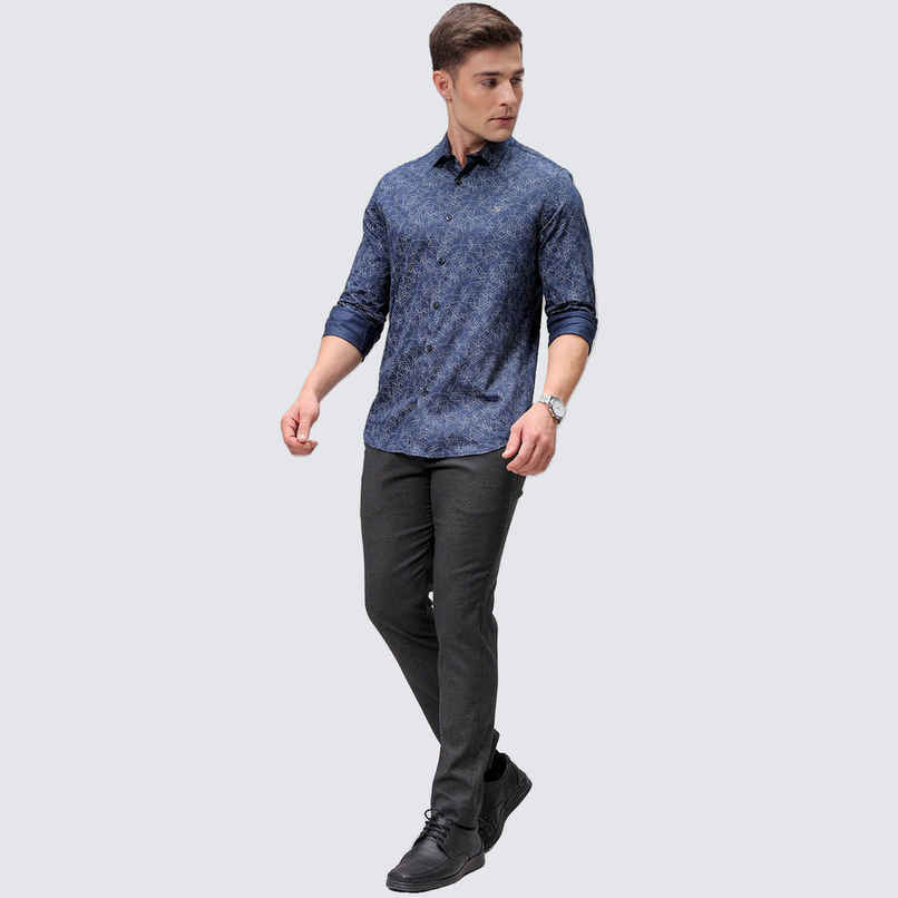 The Indian Garage Co Men's Slim Fit Geometric Printed Casual | Navy Blue | S