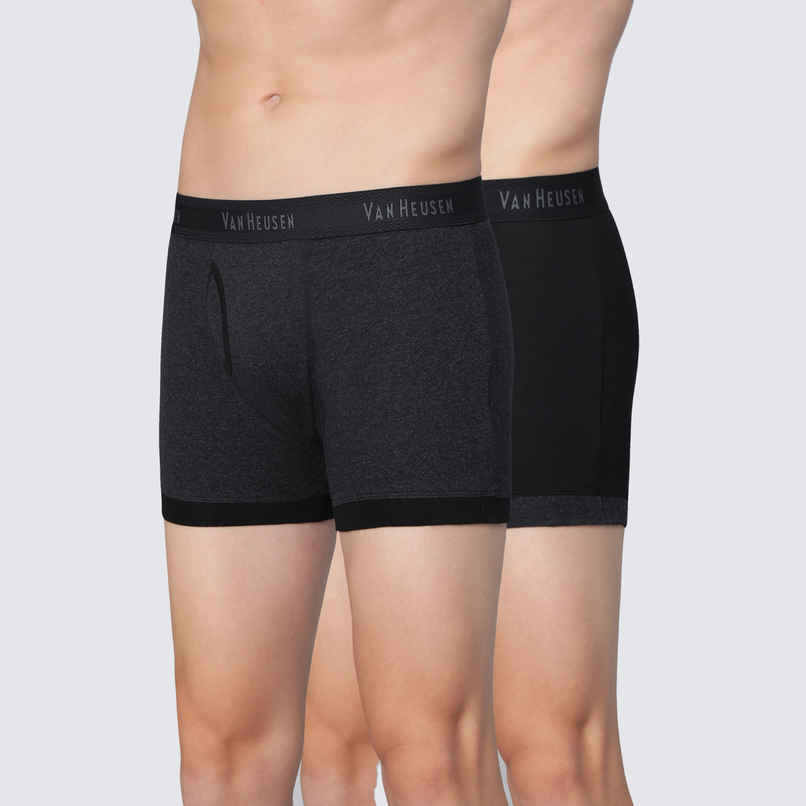 Van Heusen Men Pack Of 2 Anti Bacterial & Colour Fresh Trunks |Anthra Mel |Pure Black |XL
