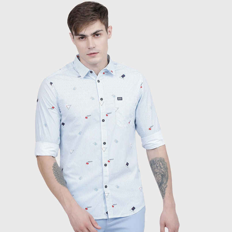 The Indian Garage Co Men's Slim Fit Striped Casual Shirt | Blue - L