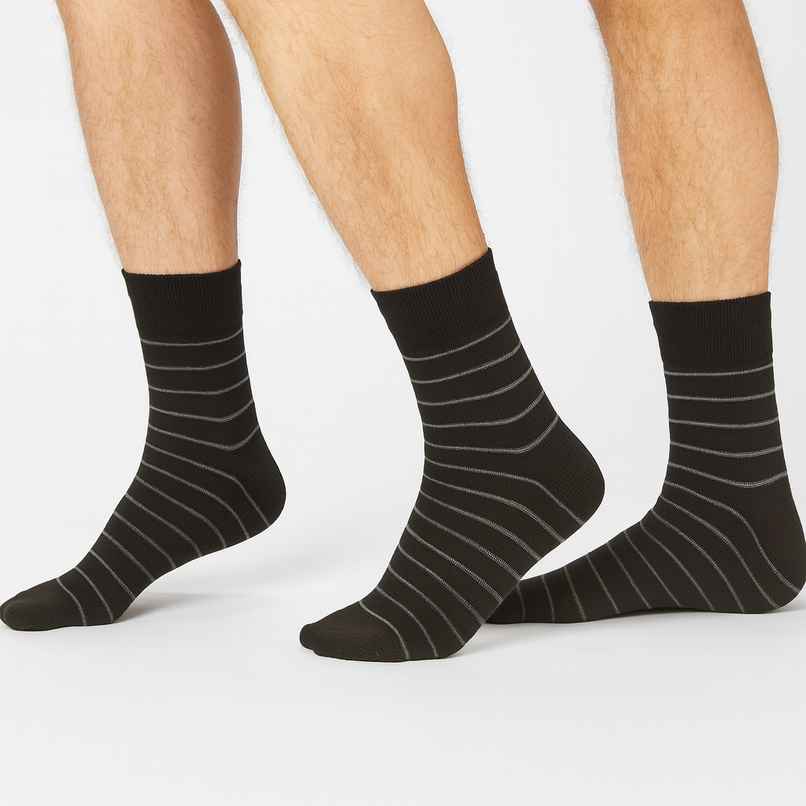 Royal Mart Unisex Striped Cotton Blend Calf Socks | Black - Free Size Royal Mart Unisex Striped Cotton Blend Calf Socks | Black - Free Size