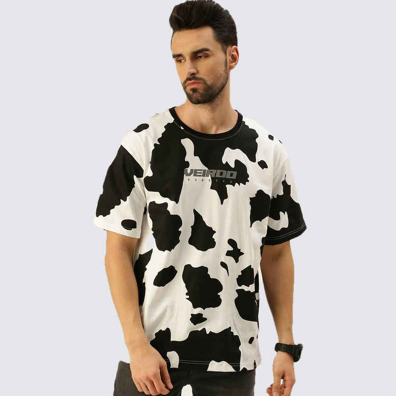 VEIRDO Men's Printed Oversized T-Shirt | UNI 100 OS COW | White - XL