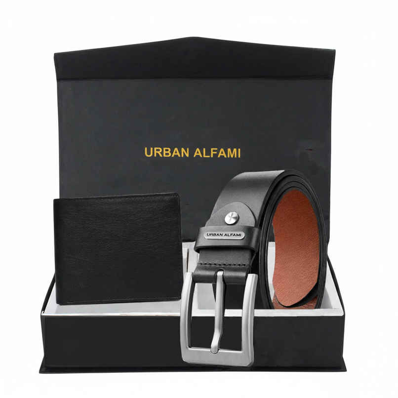 Urban Alfami Men's Leather Belt & Wallet Combo Fits up to 40 Waist