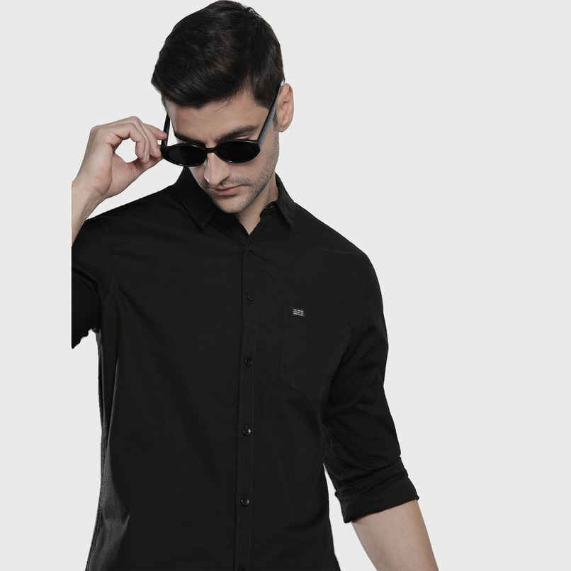 The Indian Garage Co Men's Slim Fit Solid Casual Shirt | Black - L
