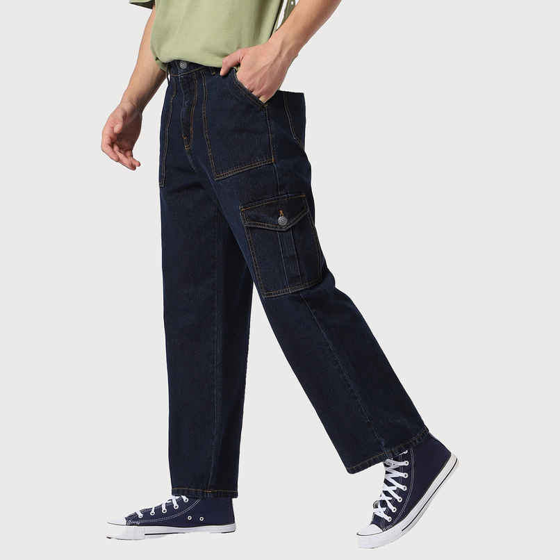 Urbano Fashion Men's Blue Loose Baggy Fit Cargo Jeans With 6 Pockets Non-Stretchable-36