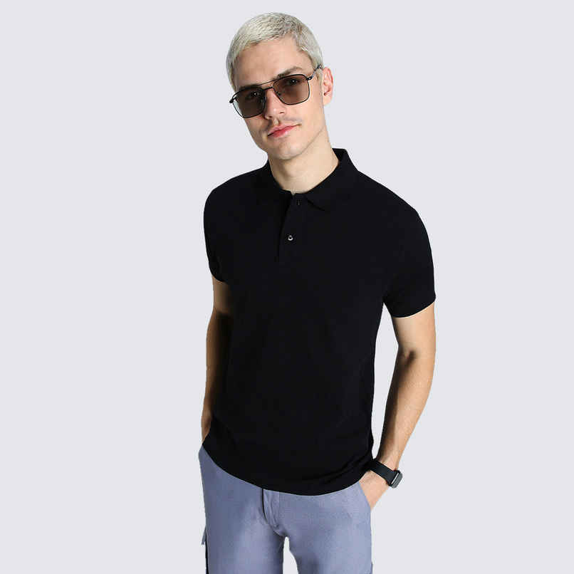 VEIRDO Men's Solid Regular Polo T-Shirt | TSH BLK POLO | Black - S VEIRDO Men's Solid Regular Polo T-Shirt | TSH BLK POLO | Black - S