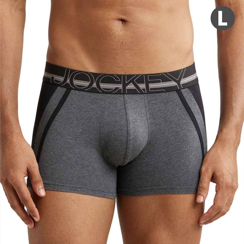 Jockey US21 Men's Super Combed Cotton Elastane Stretch Underwear Solid Trunk|Ultrasoft Waistband | Grey-L Jockey US21 Men's Super Combed Cotton Elastane Stretch Underwear Solid Trunk|Ultrasoft Waistband | Grey-L
