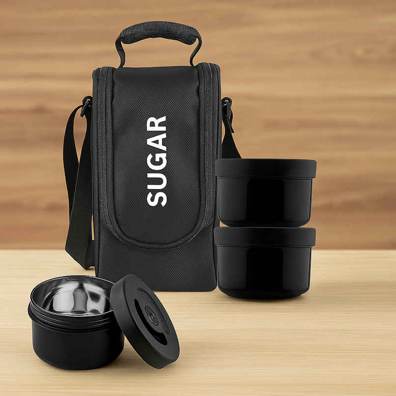 Sugar Homeware Premier Trio Stainless Steel Microwave Safe Lunchbox - Black