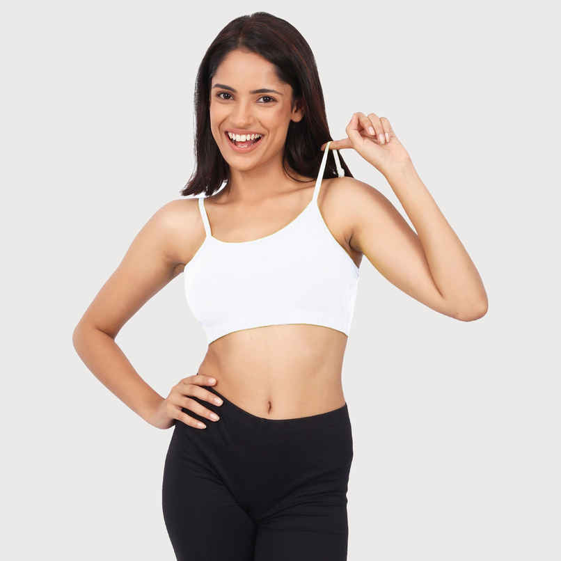 D'Chica Thin Strap Sports Bra For Women's | Double Layered Full Coverage Bra | White - M