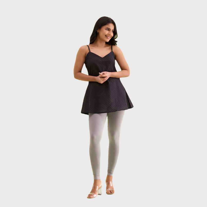 Go Colors Women's Solid Mid Rise Ankle Length Leggings | Ebony Grey - S