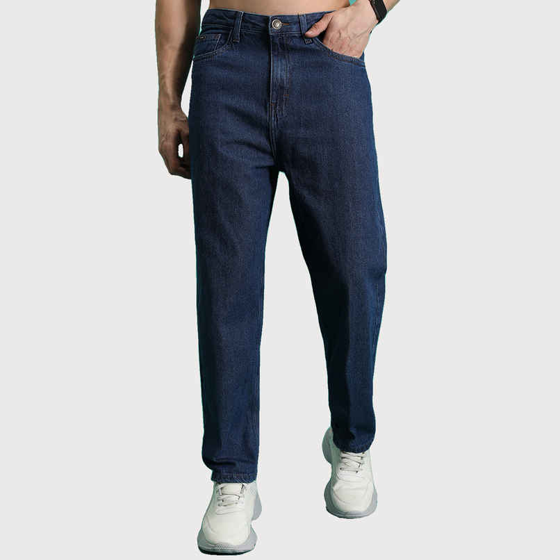 HIGHLANDER Men's Loose Fit Mid-Rise Cotton Baggy Jeans | Blue - 34