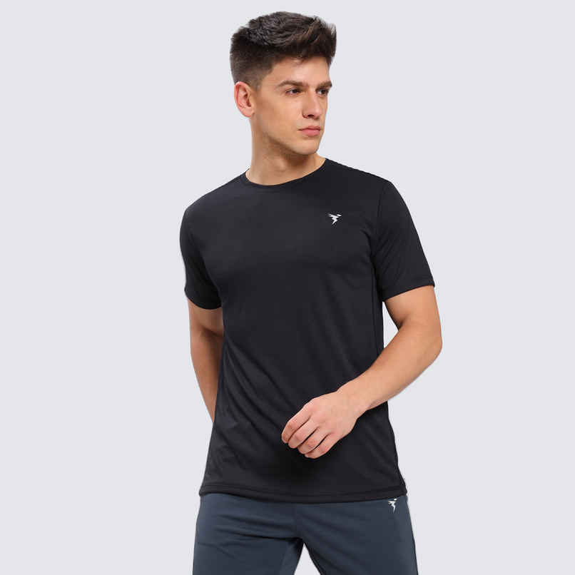 Technosport Men's Poly Solid Slim Fit Round Neck Sports T-shirt | Black - L Technosport Men's Poly Solid Slim Fit Round Neck Sports T-shirt | Black - L
