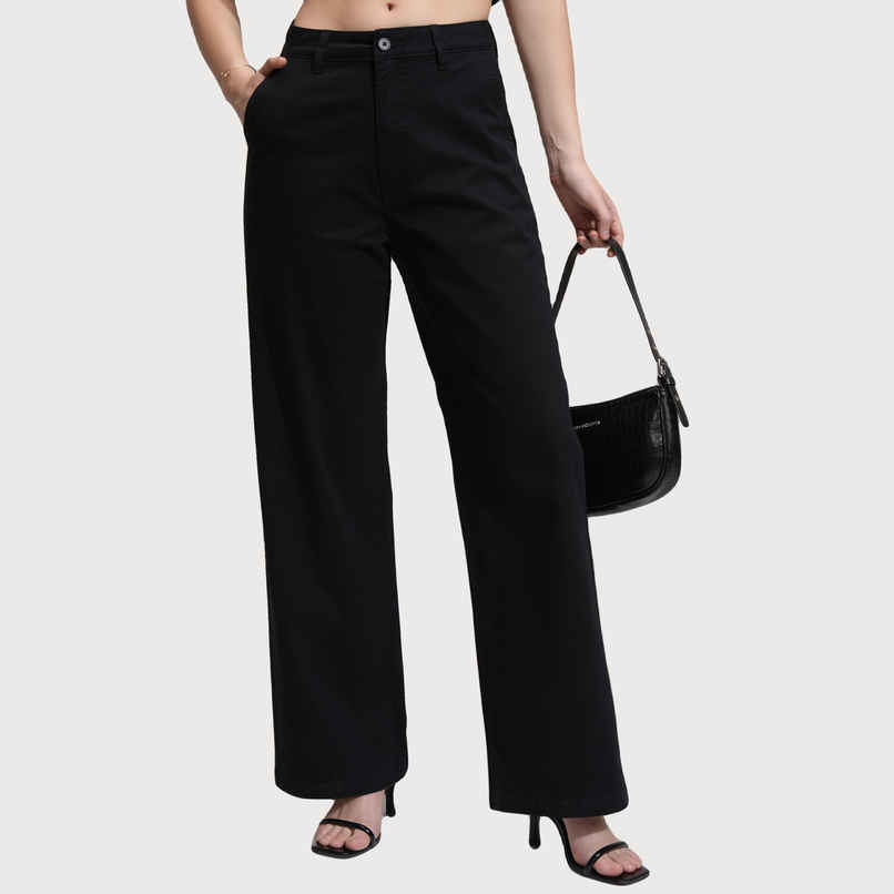 Women's Straight Fit High Rise Solid Trousers Western