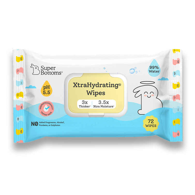 SuperBottoms 99% Pure Water Baby Wipes(72 pcs), 5.5 pH Formula, Skin-Friendly Soft Wet Wipes