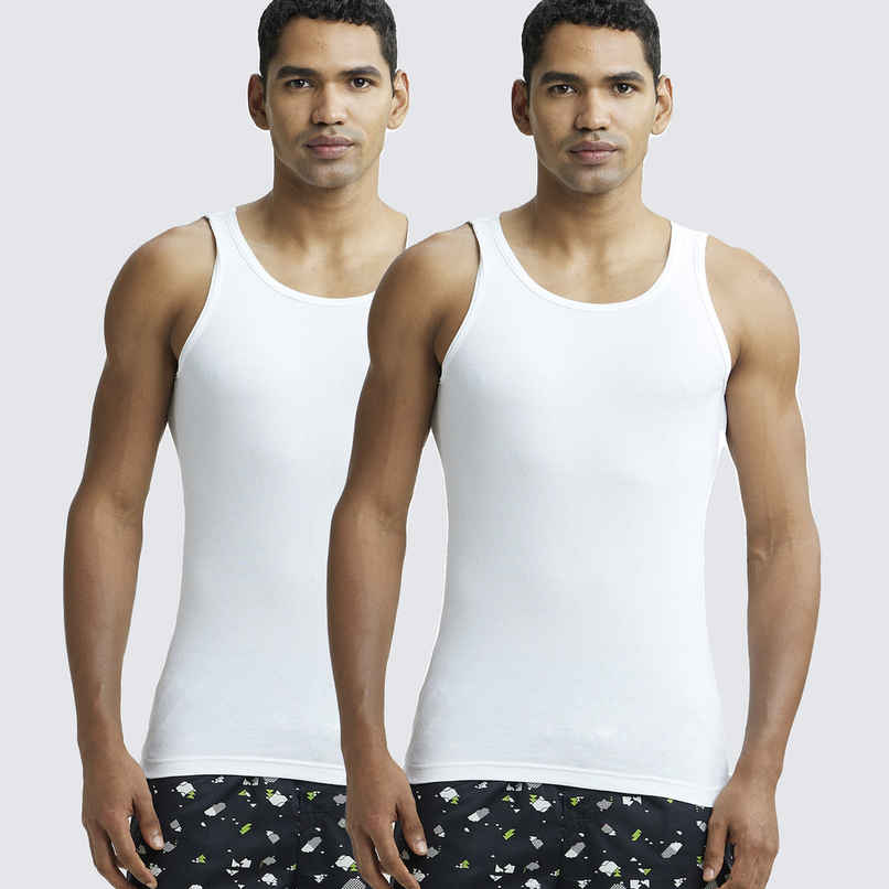 Jockey 8820 Men's Super Combed Cotton Round Neck Vest|Extended Length|Easy Tuck|PO2 | White-XXL