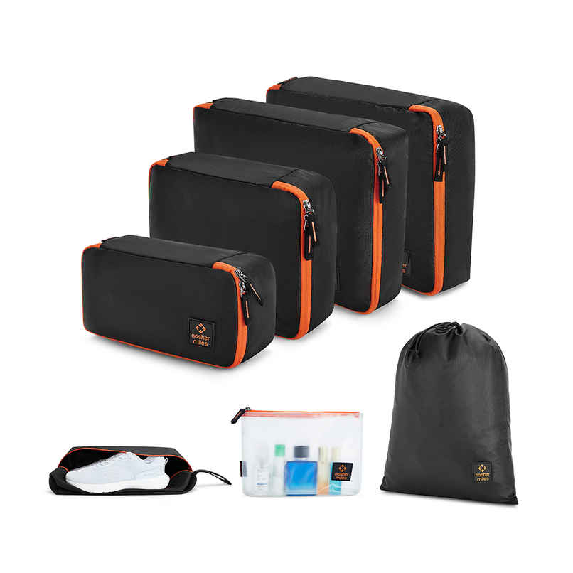 Nasher Miles Packing Cube Travel Organizer with Laundry Bag for Clothes, Shoes & Accessories |Black