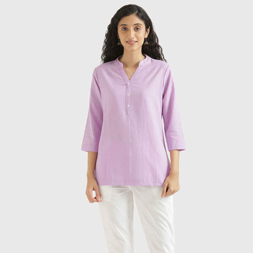 Saadaa Women's Short Airy Linen Kurta | Lilac - S
