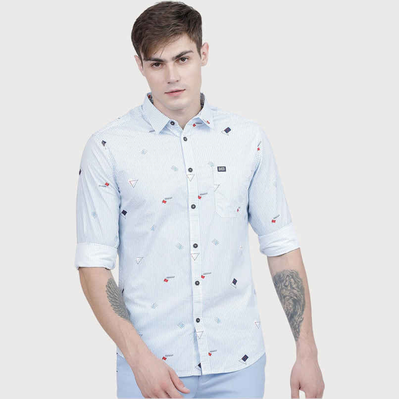 The Indian Garage Co Men's Slim Fit Striped Casual Shirt | Blue - S