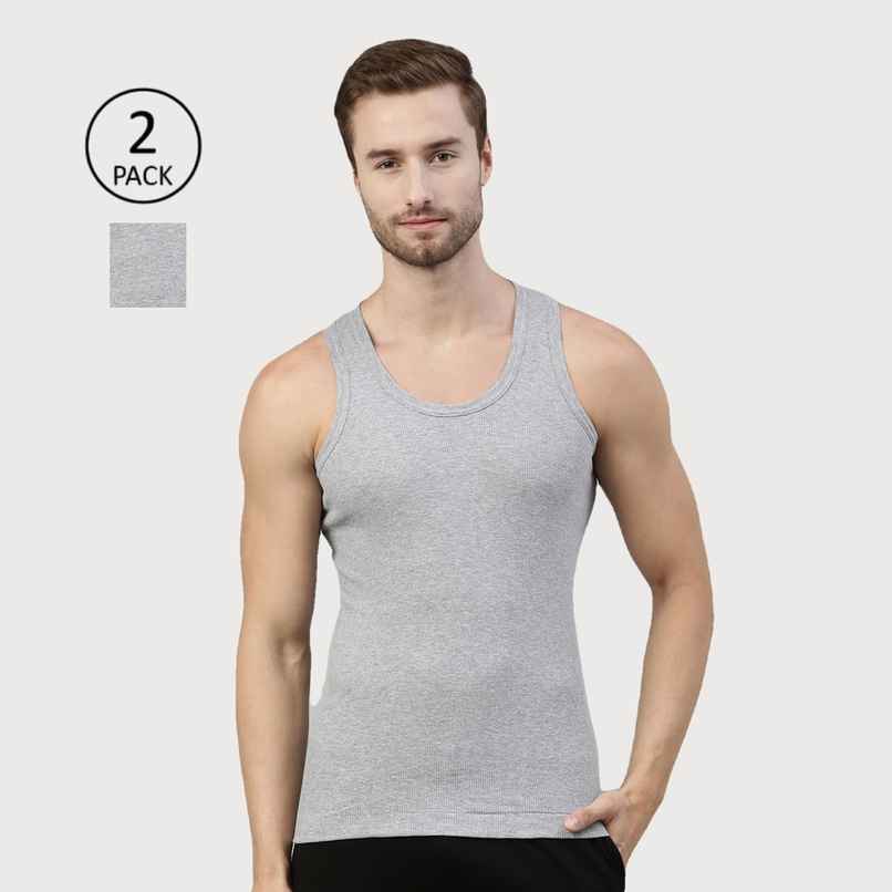 Dixcy Scott Men's Solid 100% Combed Cotton Round Neck Sleeveless Vest | Grey - L
