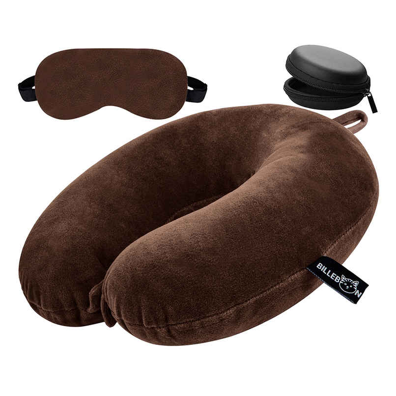Billebon Unisex Silk Neck Pillow with Eye Mask | Brown