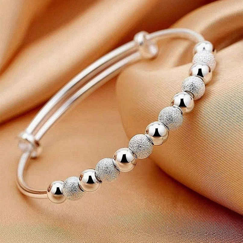Fashion Frill Women's Bead Bracelet Silver Adjustable