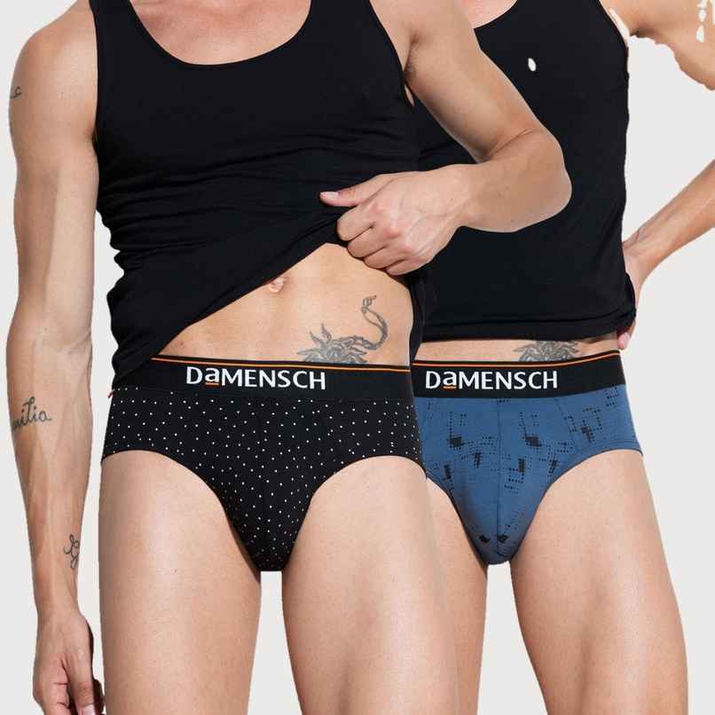DaMENSCH Men's Premium Cotton Briefs | Black and Navy - L