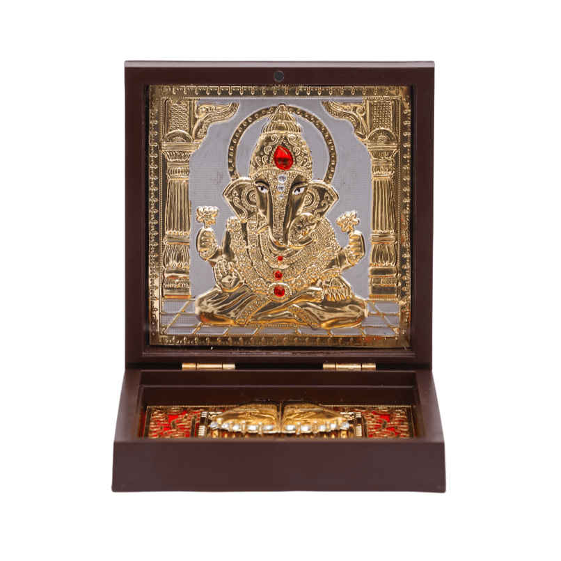 House of Wemy Golden Lord Ganesha - Charan Paduka Brown Box | Medium
