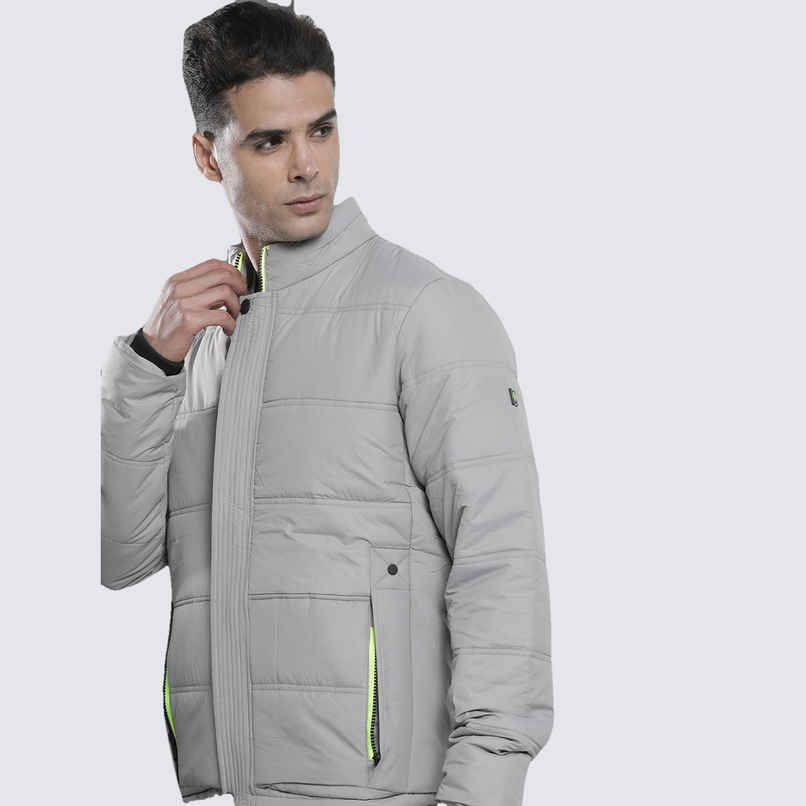 The Indian Garage Co Men's Slim Solid Jacket | Silver - XL