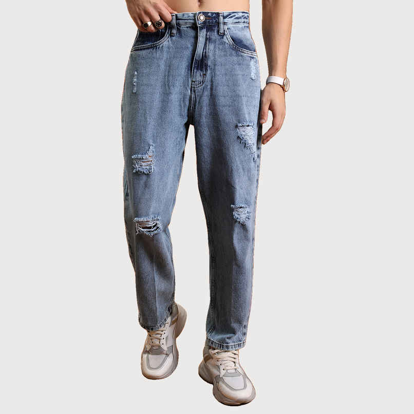 HIGHLANDER Men's Loose Fit Mildly Distressed Light Fade Jeans | Blue - 34