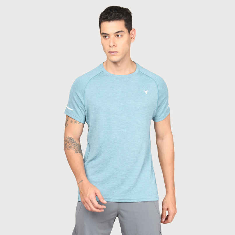 Technosport Men's Poly Melange Slim Fit Round Neck Sports T-shirt | Capri Blue - 2XL Technosport Men's Poly Melange Slim Fit Round Neck Sports T-shirt | Capri Blue - 2XL