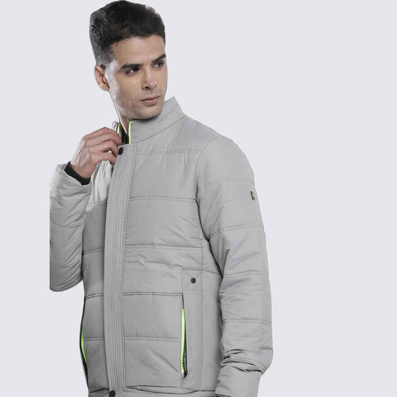 The Indian Garage Co Men's Slim Solid Jacket | Silver - M
