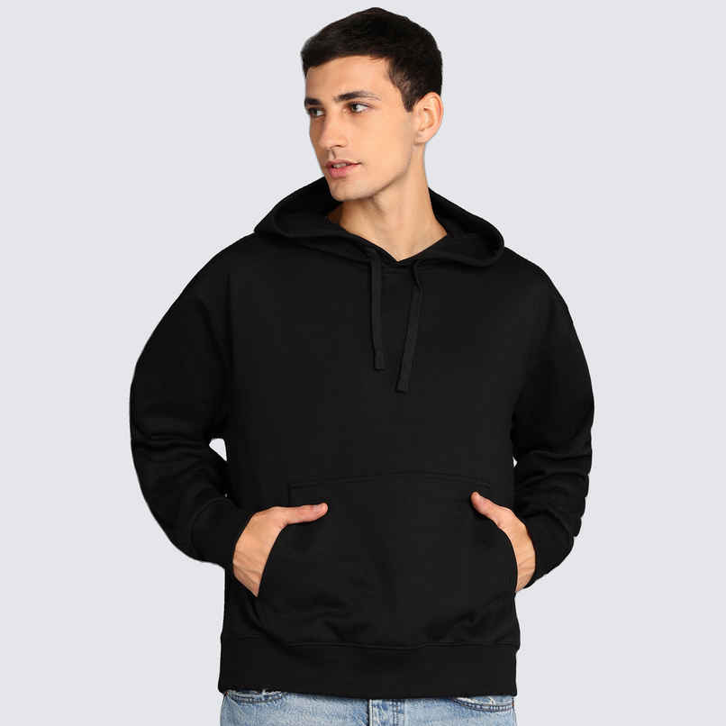 Alan Jones Clothing Men's Cotton Blend Hooded Neck Loose Oversized Hoodie | Black - S