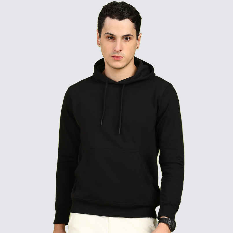 Alan Jones Clothing Men's Solid Hooded Sweatshirt | Regular Fit | Black - L