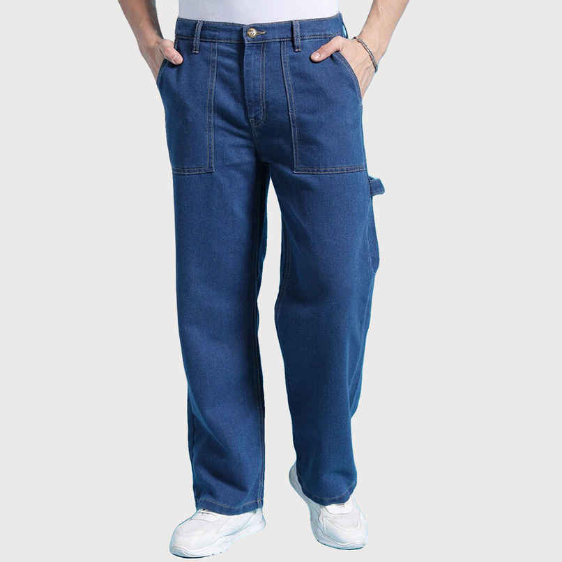 The Indian Garage Co Men's G371 Baggy Fit Solid Street Jeans | Solid Blue | 34