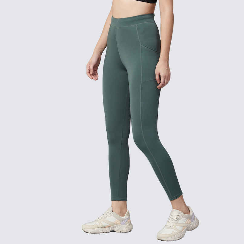 Blinkin Women's Gym Pants & Tights - Dark Green | Stretchable | With Side Pockets | S