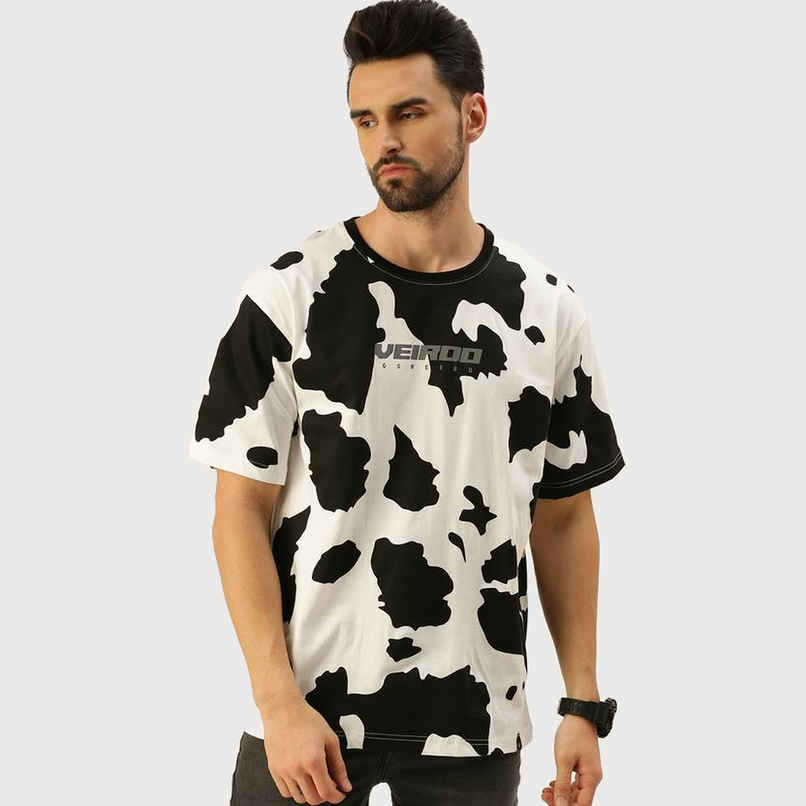 VEIRDO Men's Printed Oversized T-Shirt | UNI 100 OS COW | White - S