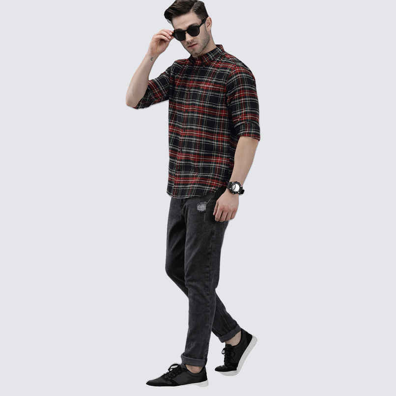 The Bear House Men Slim Fit Checked Shirt - Anglo | Black and Red | L