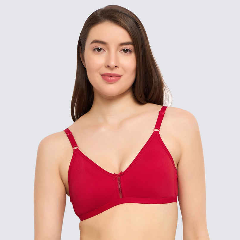 Clovia Women Non-Padded Non-Wired Full Coverage Bra - Cotton | Red and Black | 34D