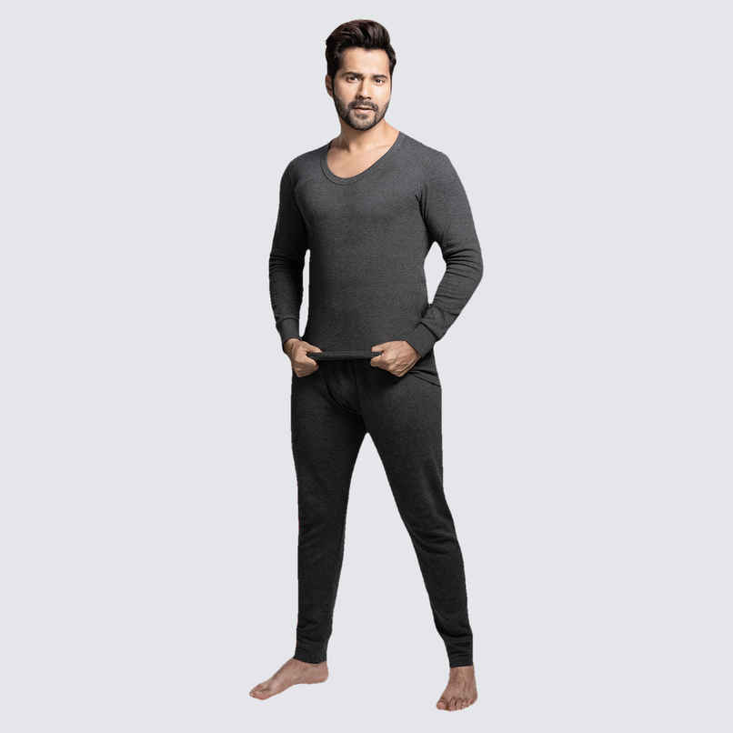 Lux Cozi Men's Heatek Thermal Comfort, Stretchable & Super Warm Set | Black Melange-100
