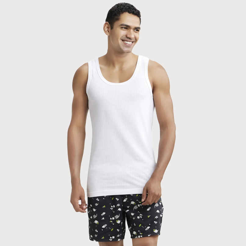 Jockey 8816 Men's Super Combed Cotton Sleeveless Vest|Extended Length|Easy Tuck | White-100