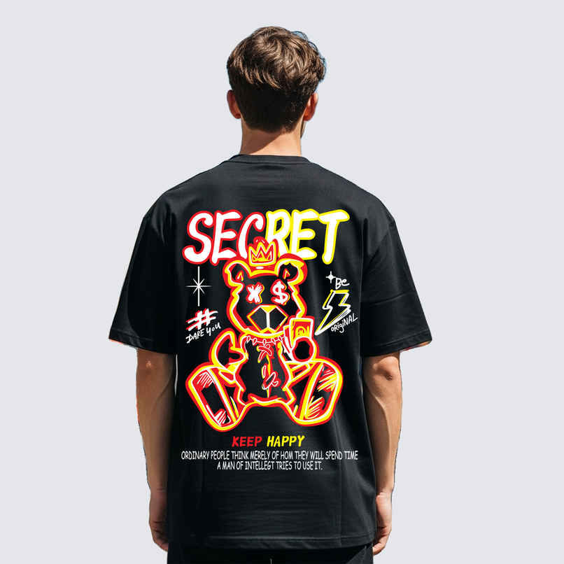 BENNY BROOKS Men's Round Neck half sleeve Oversized T-shirt |AA(ARN)BLACK126 | Black - XL