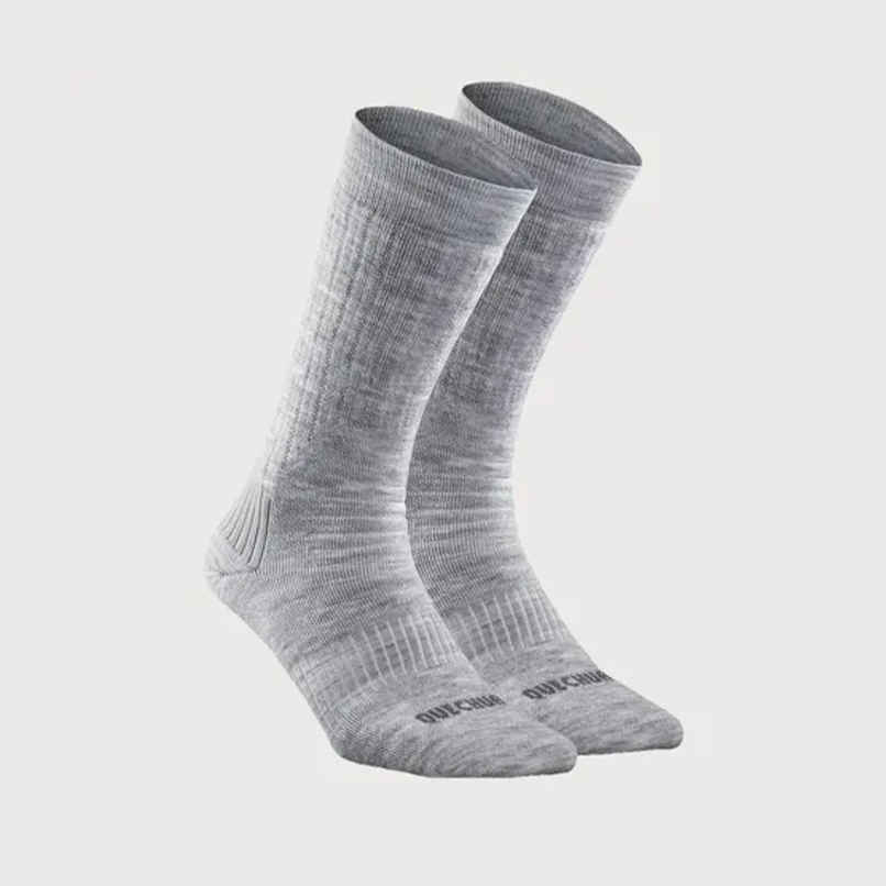 Decathlon | Quechua Unisex Cotton Mid Calf Socks - Grey - UK 2.5 - 5